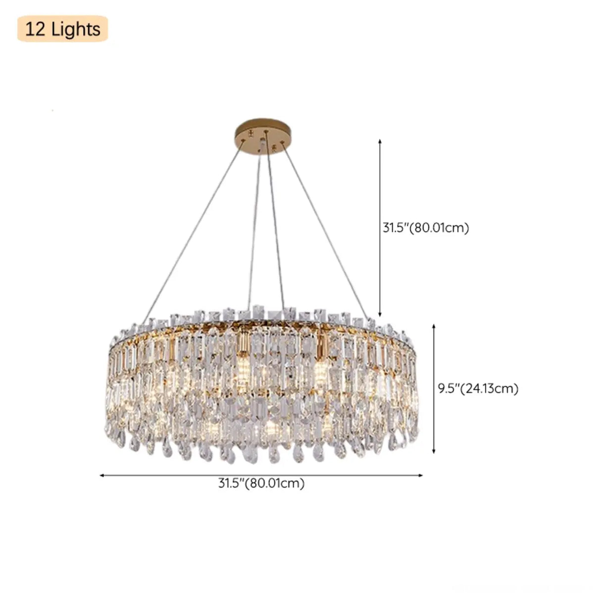 Modern Luxury Round Crystal Gold Hanging Chandelier Image - 17
