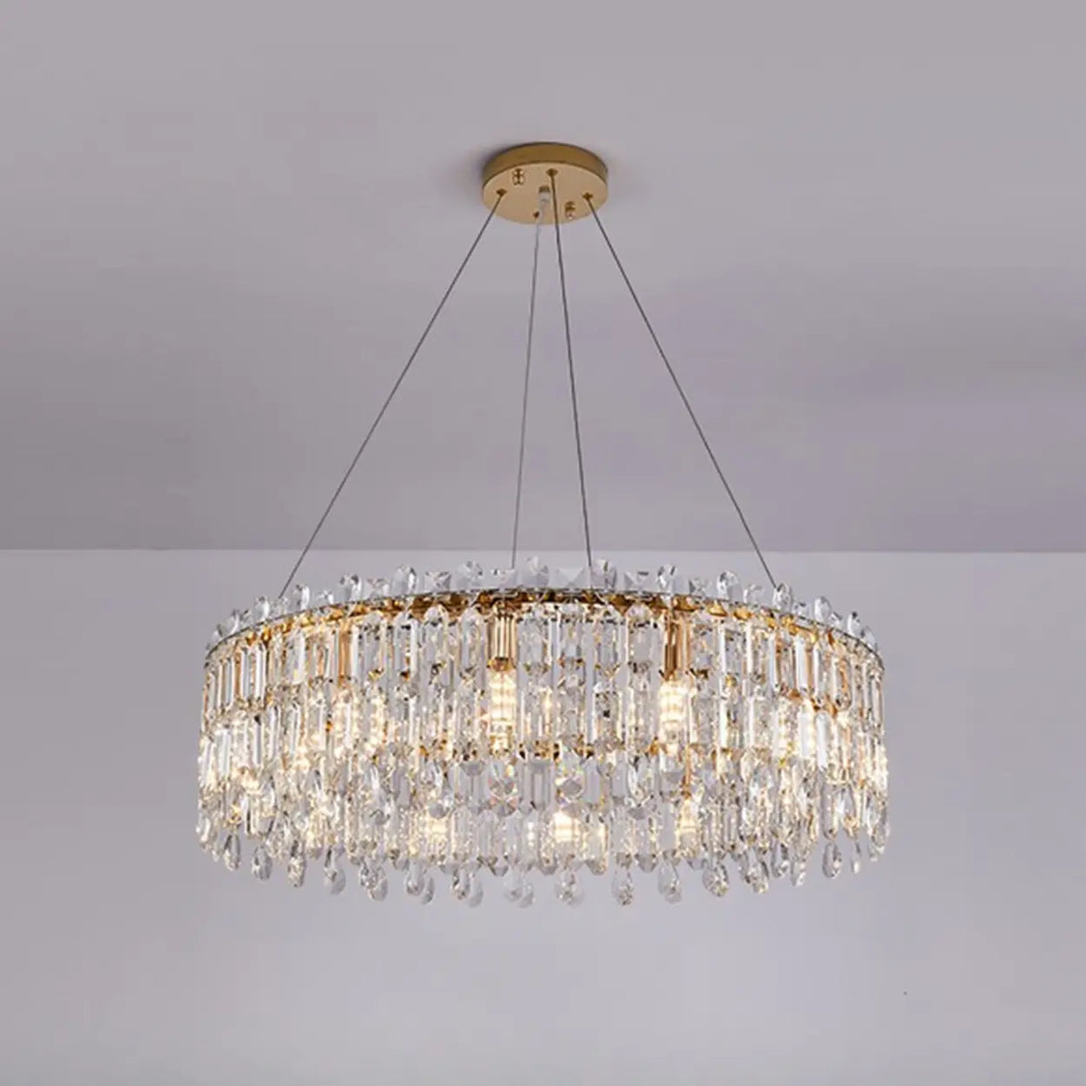 Modern Luxury Round Crystal Gold Hanging Chandelier Image - 4