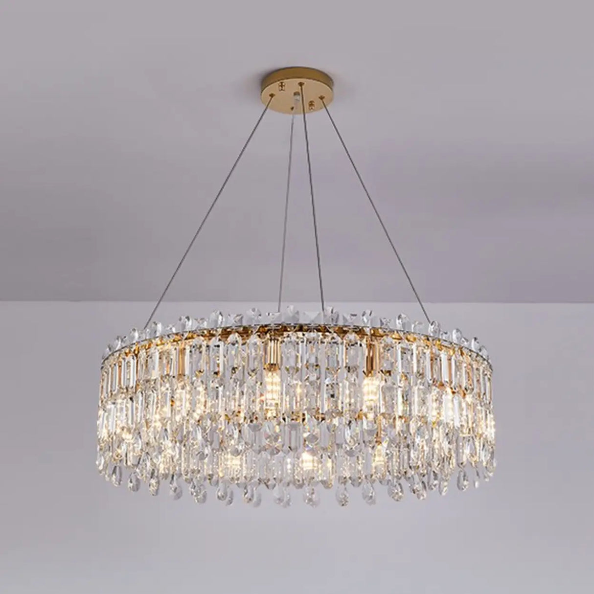 Modern Luxury Round Crystal Gold Hanging Chandelier Image - 5