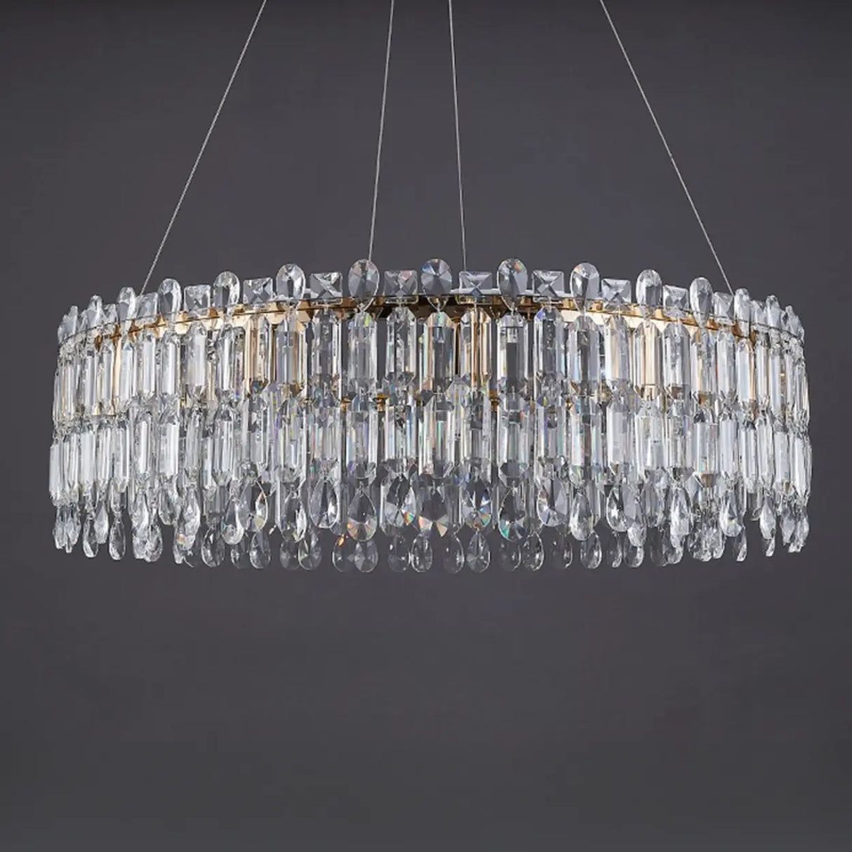 Modern Luxury Round Crystal Gold Hanging Chandelier Image - 8