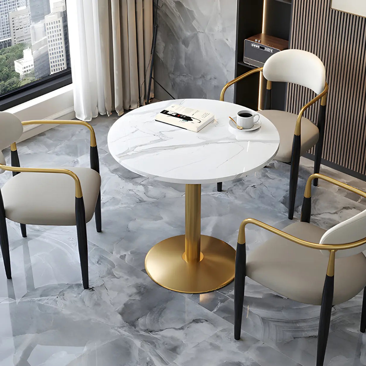 Modern Luxury Round Scratch Resistant Stone Dining Table Image - 10