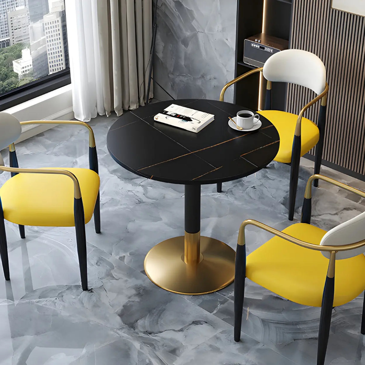 Modern Luxury Round Scratch Resistant Stone Dining Table Image - 11