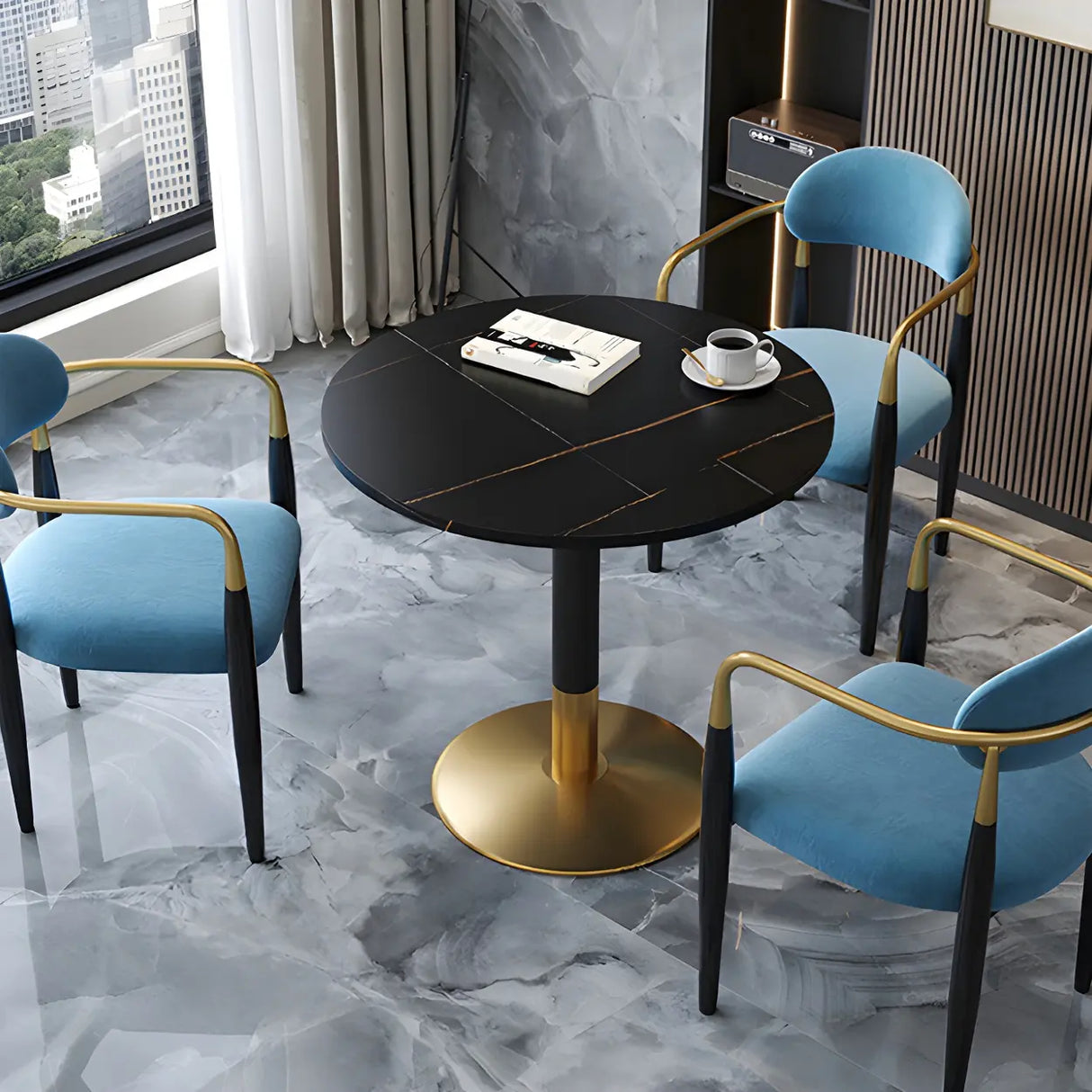 Modern Luxury Round Scratch Resistant Stone Dining Table Image - 12