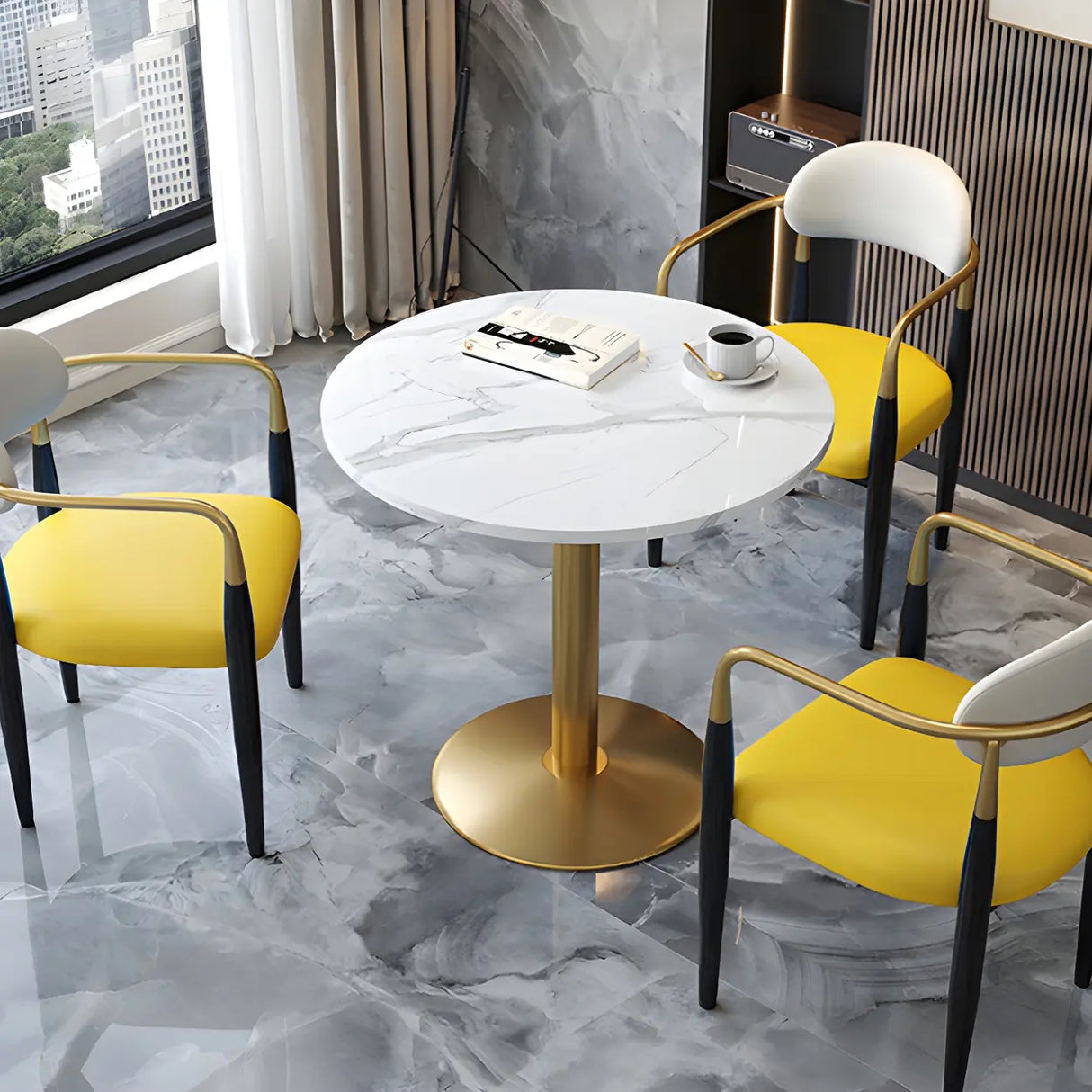 Modern Luxury Round Scratch Resistant Stone Dining Table Image - 13