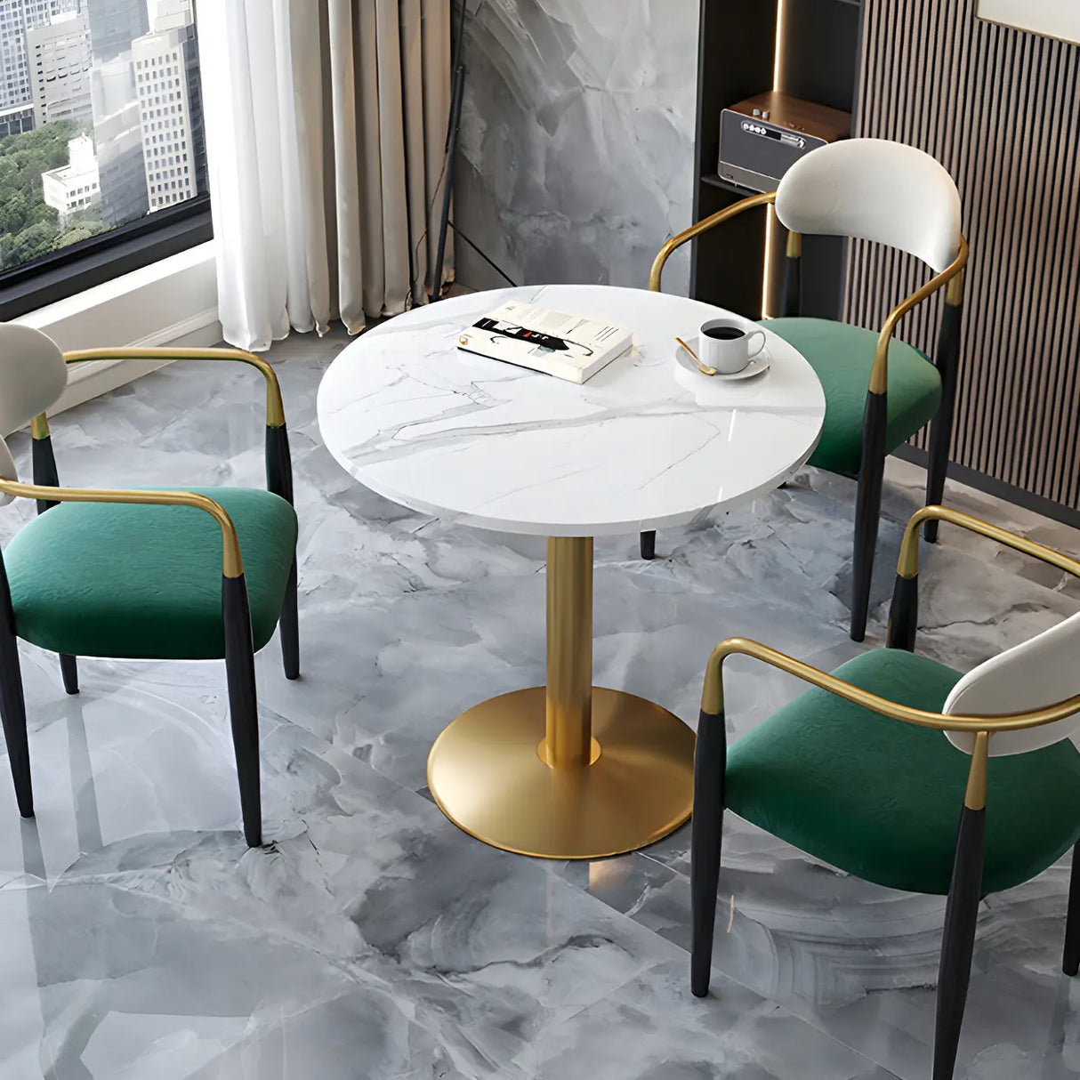 Modern Luxury Round Scratch Resistant Stone Dining Table Image - 14