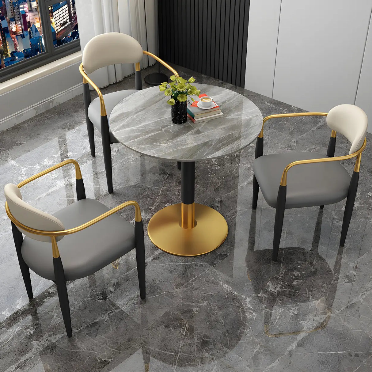 Modern Luxury Round Scratch Resistant Stone Dining Table Image - 1