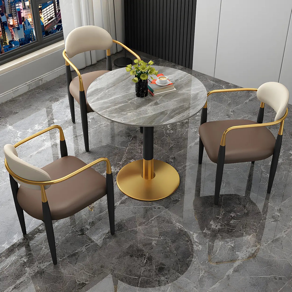 Modern Luxury Round Scratch Resistant Stone Dining Table Image - 2