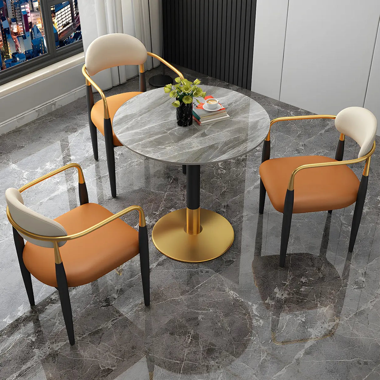 Modern Luxury Round Scratch Resistant Stone Dining Table Image - 3