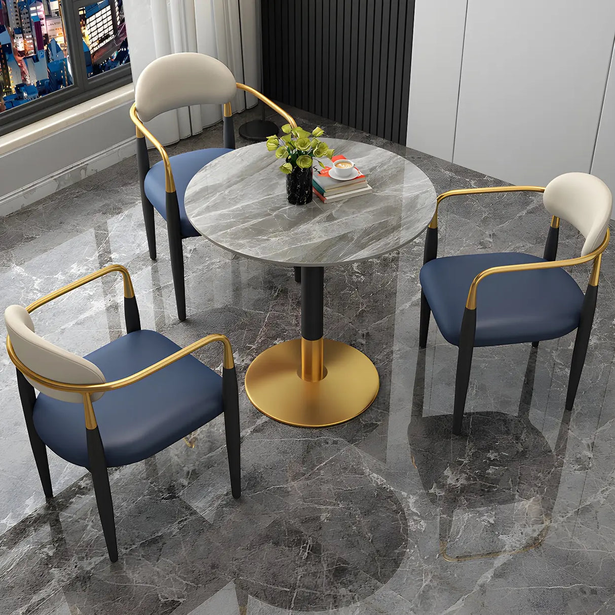 Modern Luxury Round Scratch Resistant Stone Dining Table Image - 4