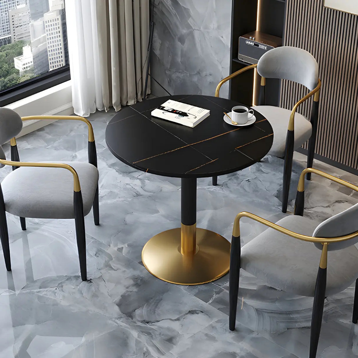 Modern Luxury Round Scratch Resistant Stone Dining Table Image - 9