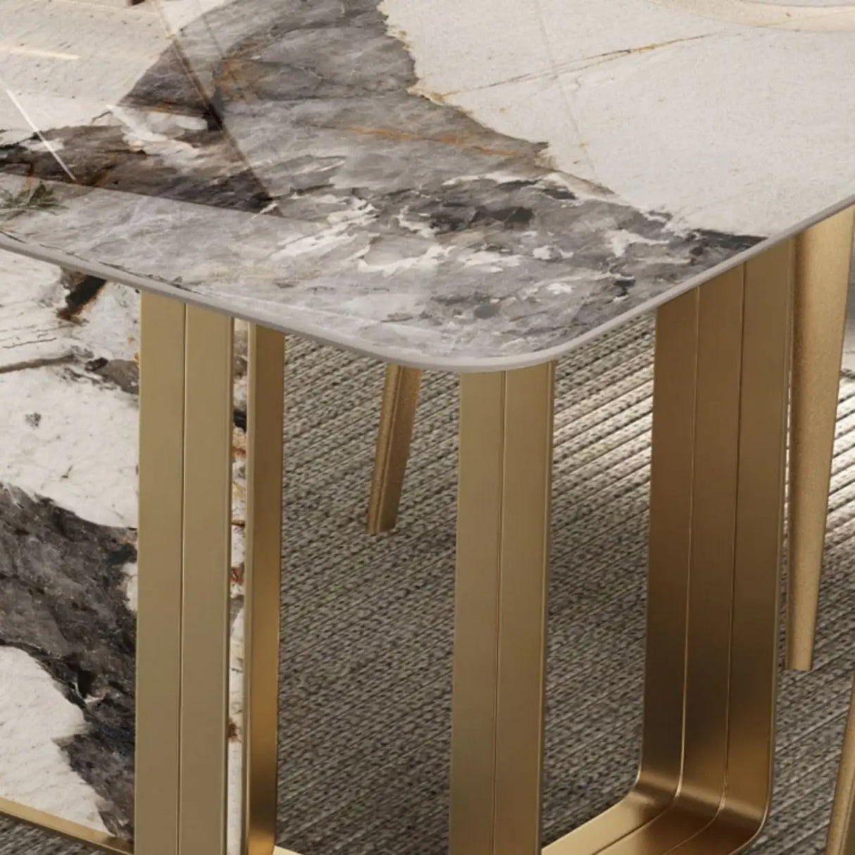 Modern Luxury Stone Gold Pedestal Rectangular Dining Table Image - 7