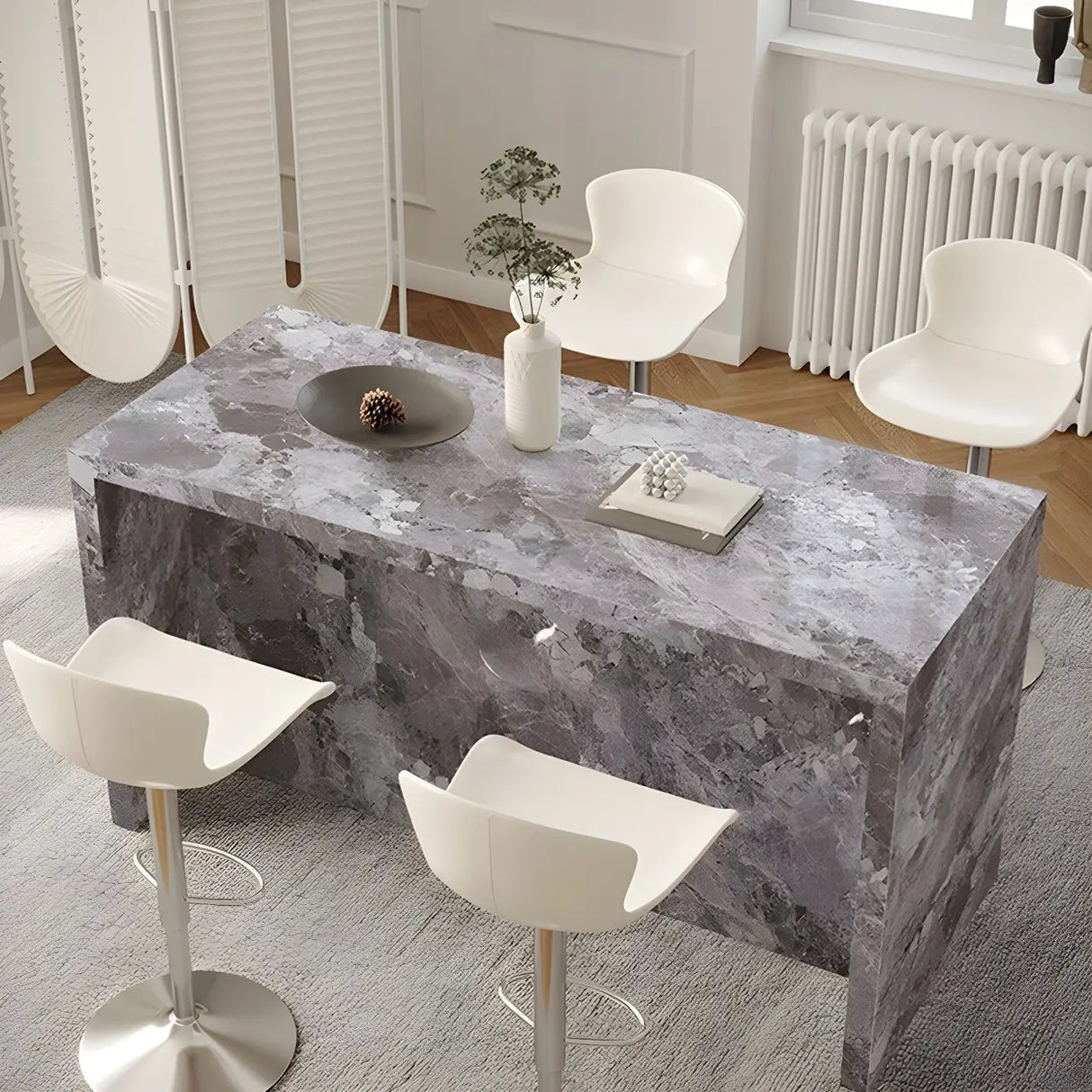 Modern Marble Kitchen Island Counter Height Bar Stool Image - 1