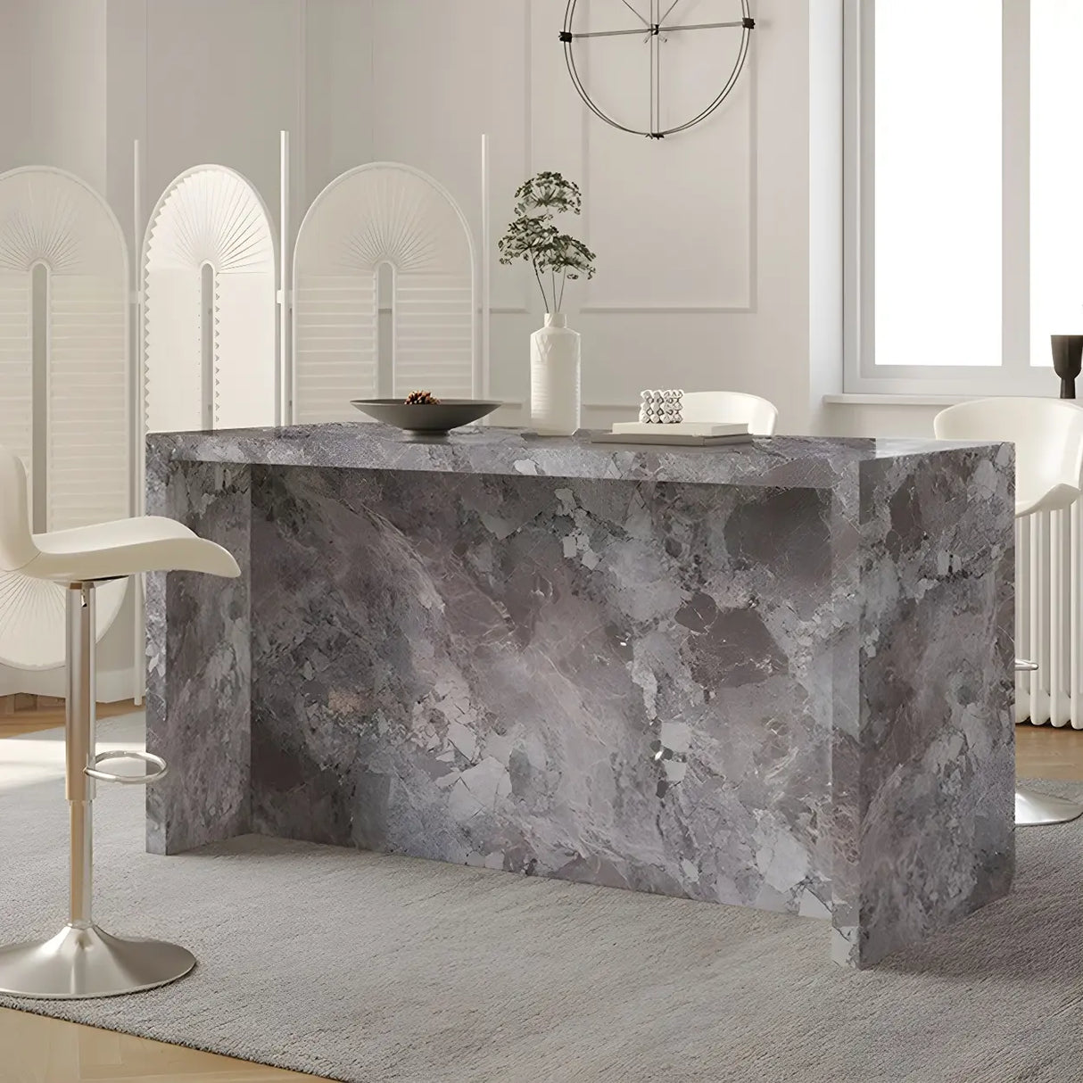 Modern Marble Kitchen Island Counter Height Bar Stool Image - 2