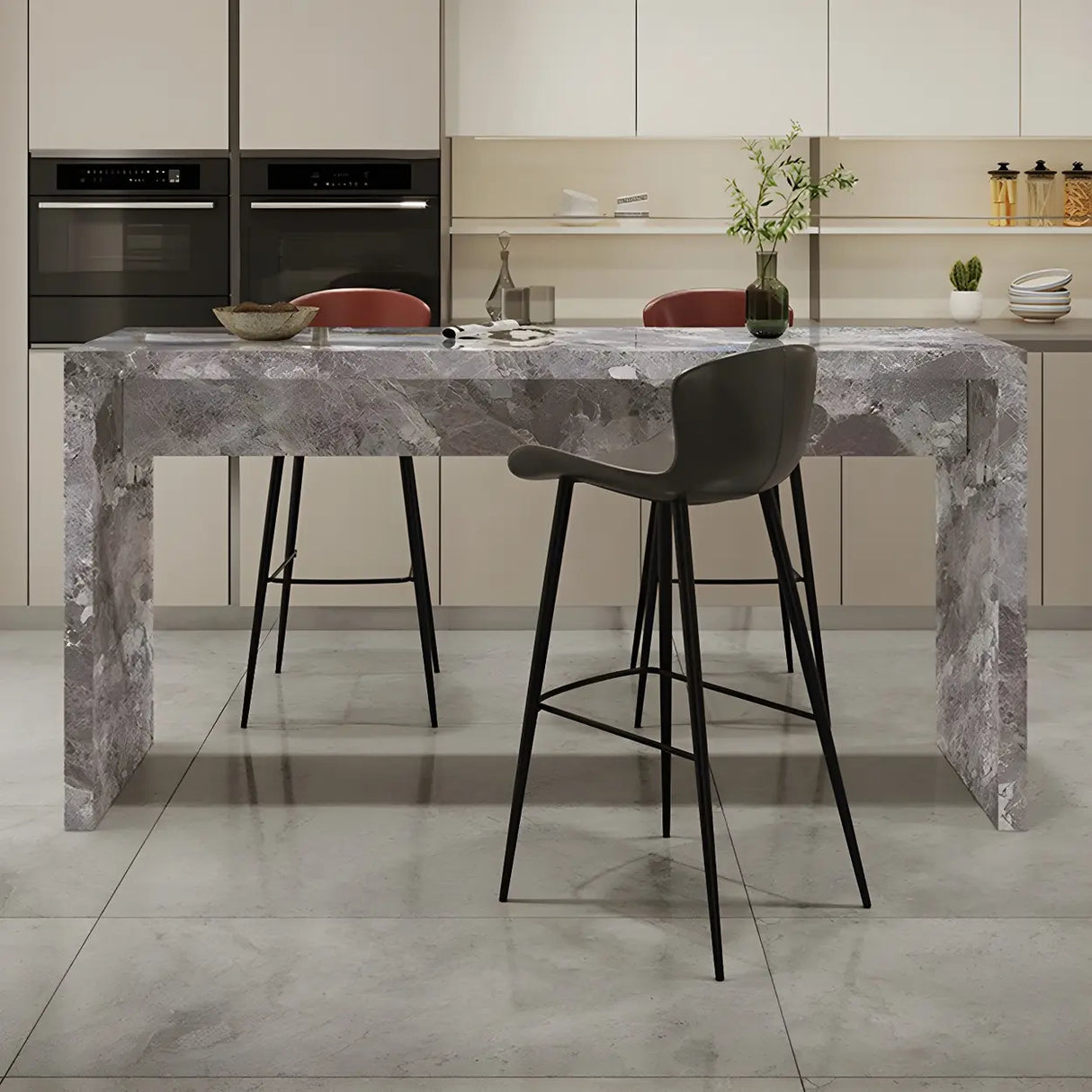 Modern Marble Kitchen Island Counter Height Bar Stool Image - 4