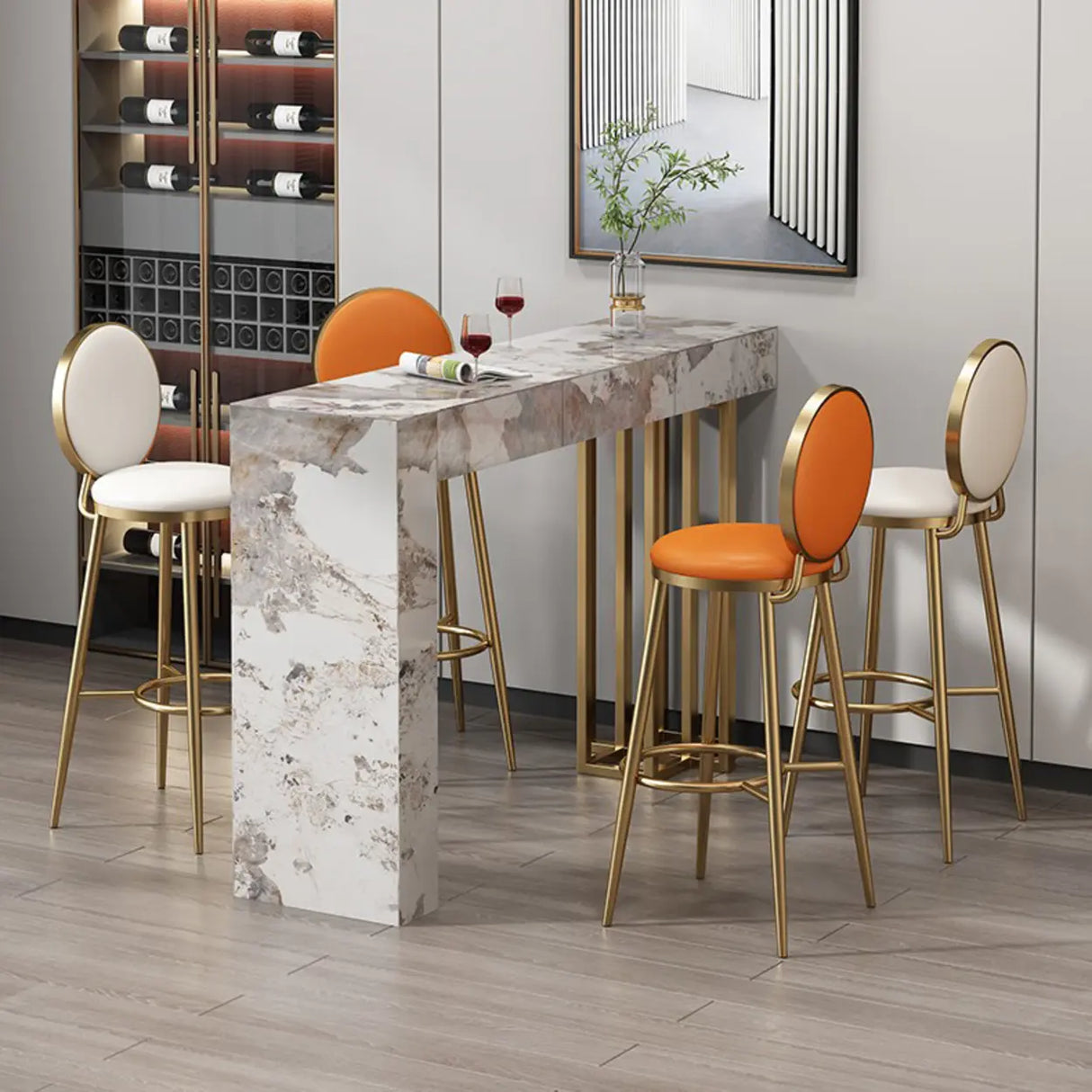 Modern Marble L-Shaped Bar Table with Drawers Image - 11