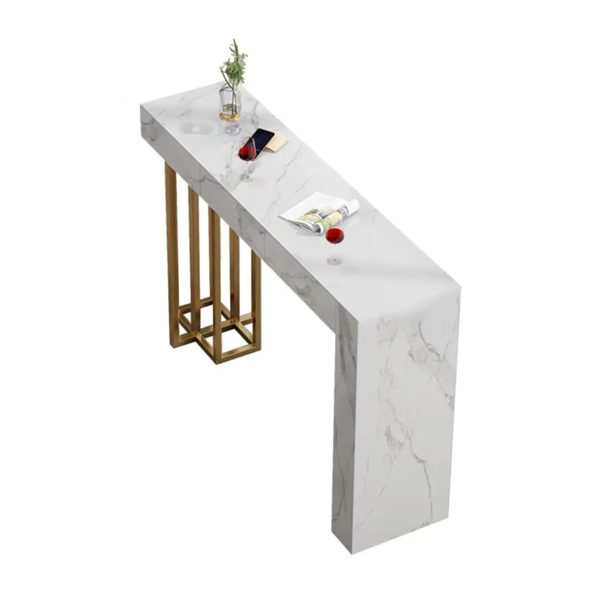 Modern Marble L-Shaped Bar Table with Drawers Image - 2