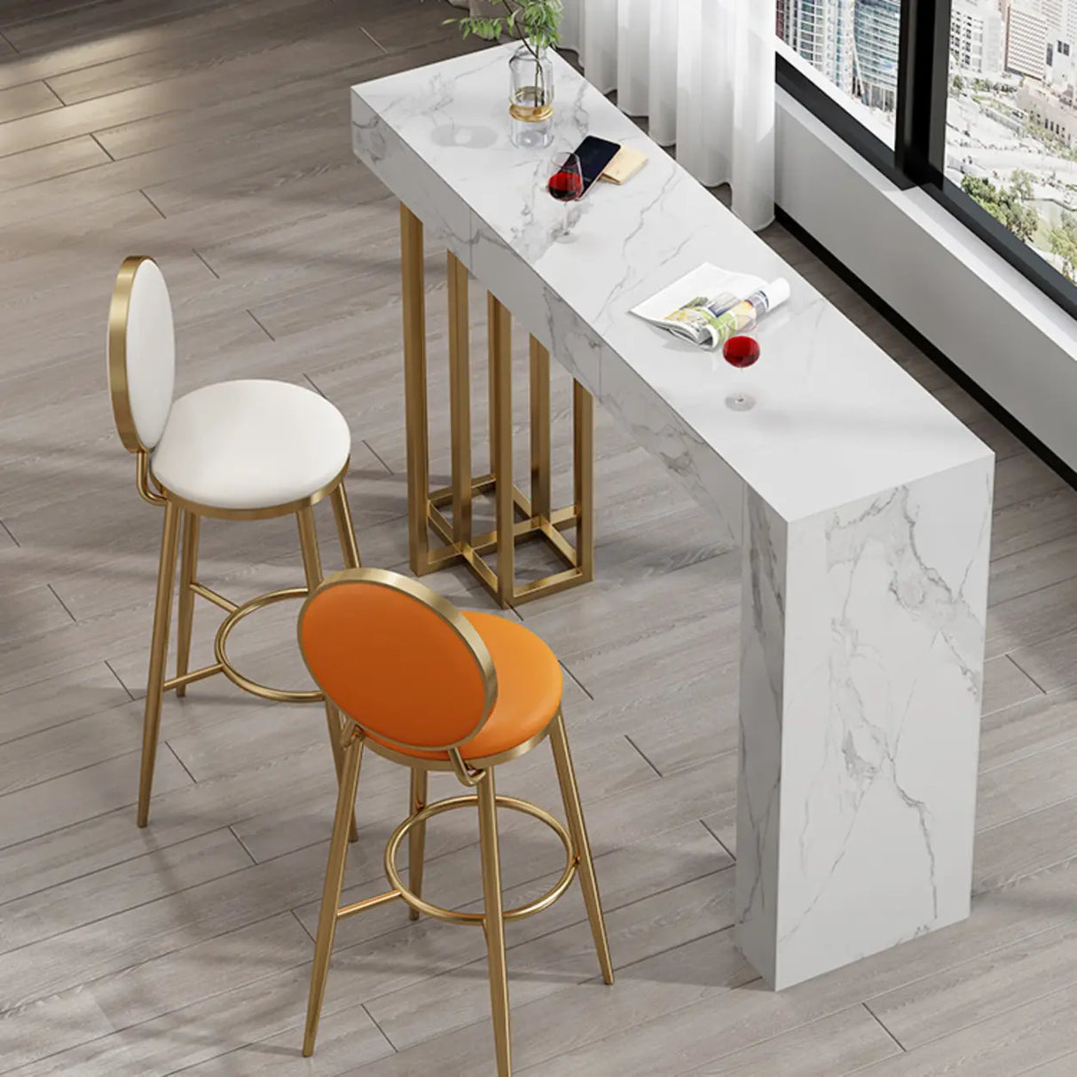 Modern Marble L-Shaped Bar Table with Drawers Image - 3