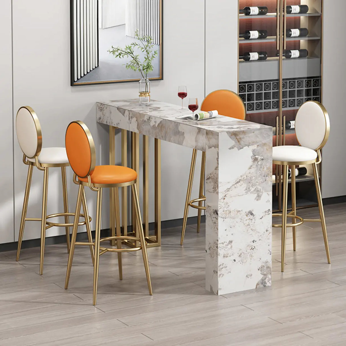Modern Marble L-Shaped Bar Table with Drawers Image - 4