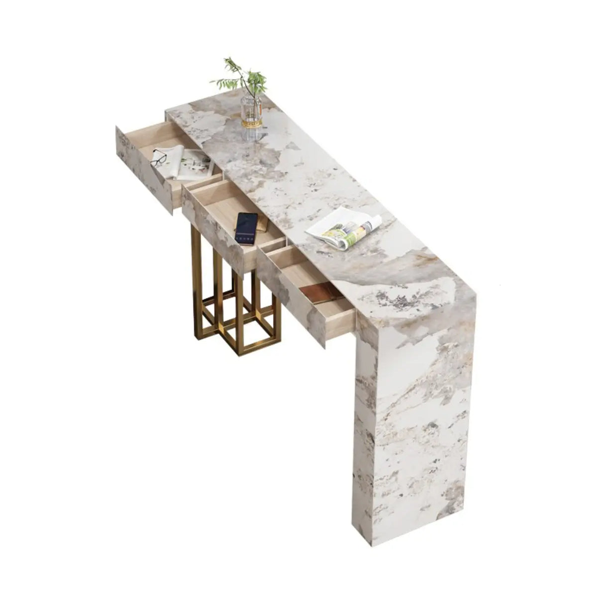 Modern Marble L-Shaped Bar Table with Drawers Image - 6