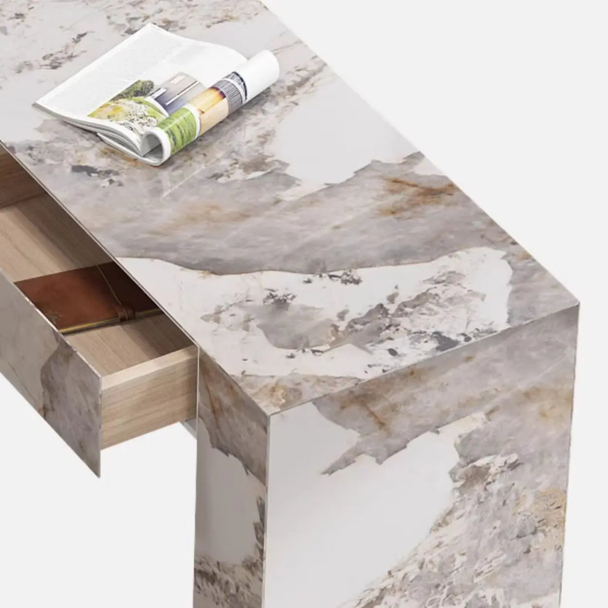 Modern Marble L-Shaped Bar Table with Drawers Image - 7