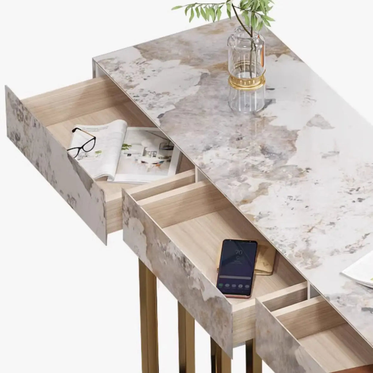 Modern Marble L-Shaped Bar Table with Drawers Image - 8