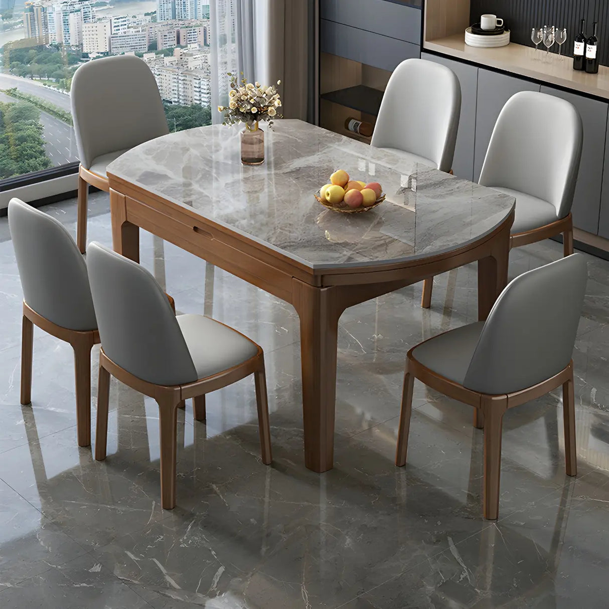 Modern Marble Rectangular Dining Table Extendable Gray Image - 1