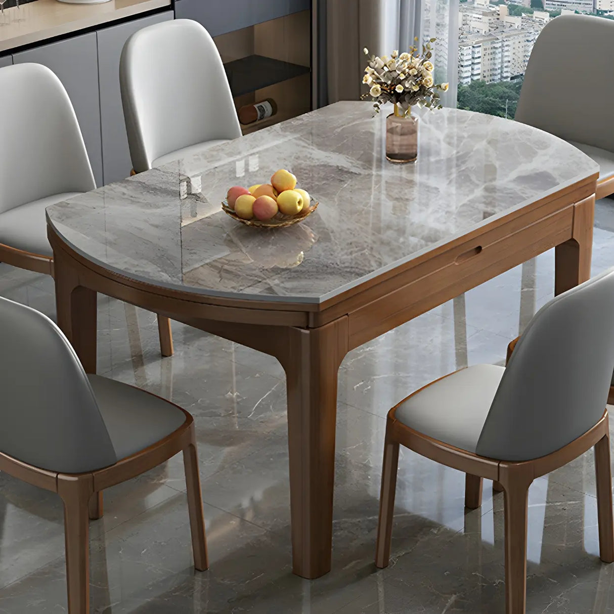 Modern Marble Rectangular Dining Table Extendable Gray Image - 5