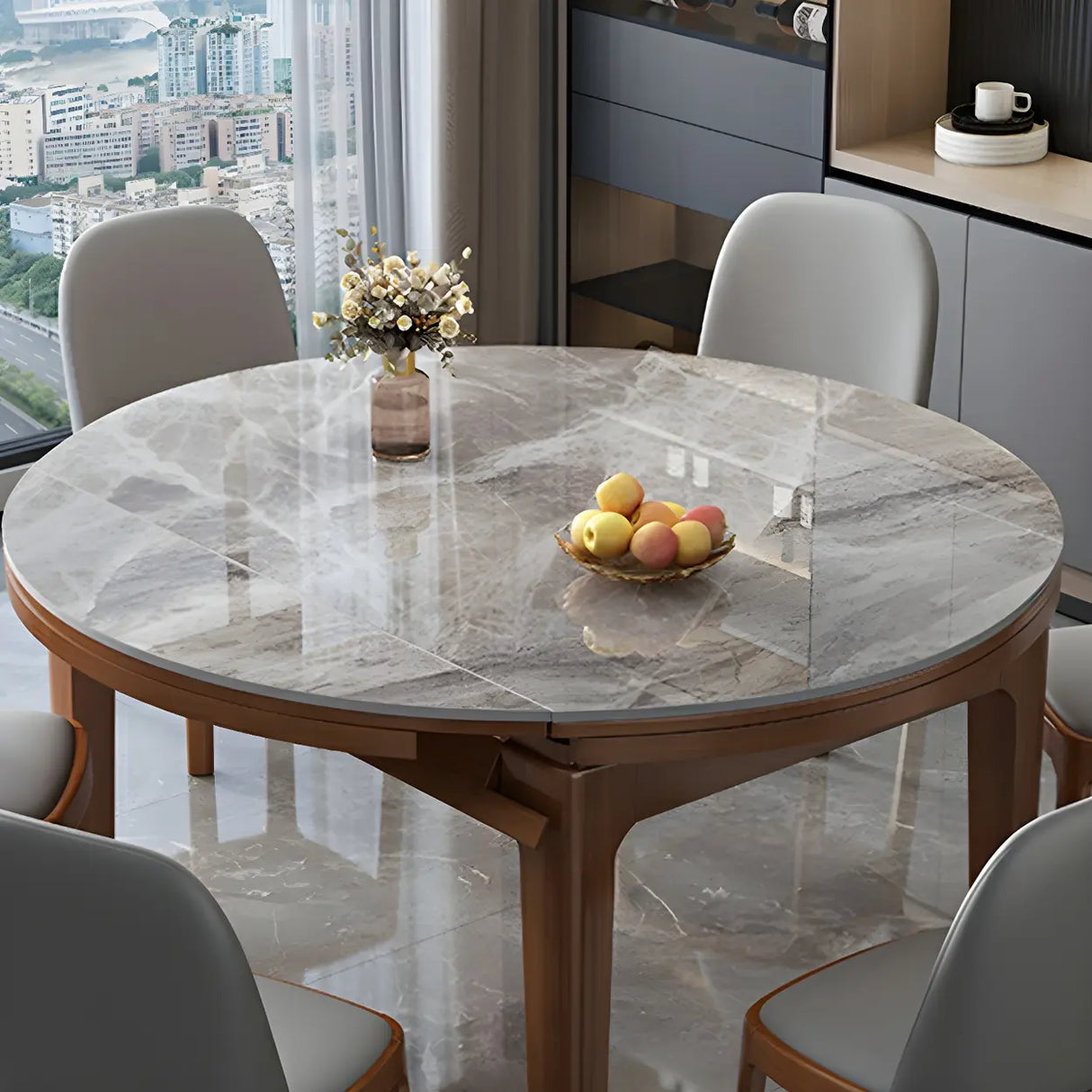 Modern Marble Rectangular Dining Table Extendable Gray Image - 7