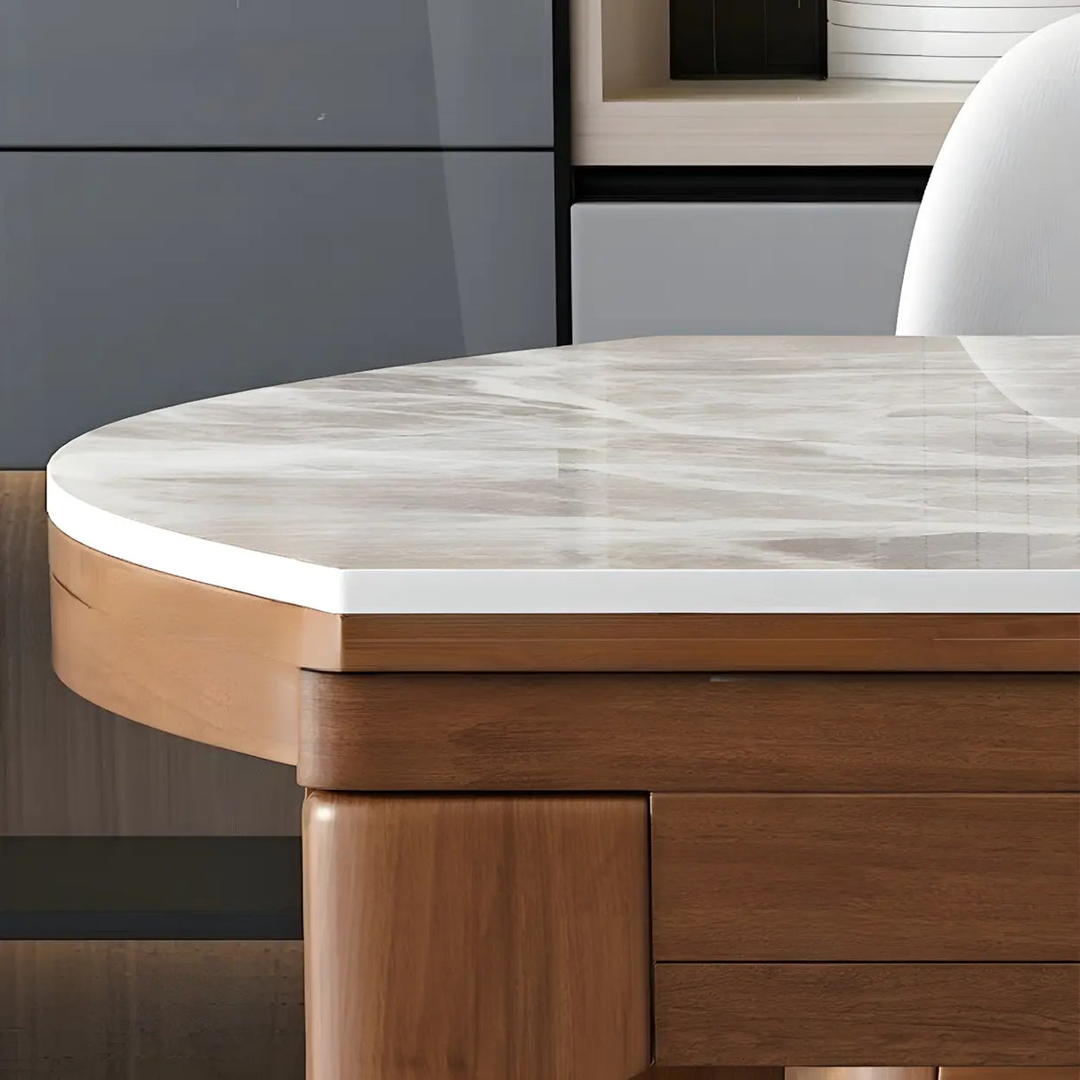 Modern Marble Rectangular Dining Table Extendable Gray Image - 8