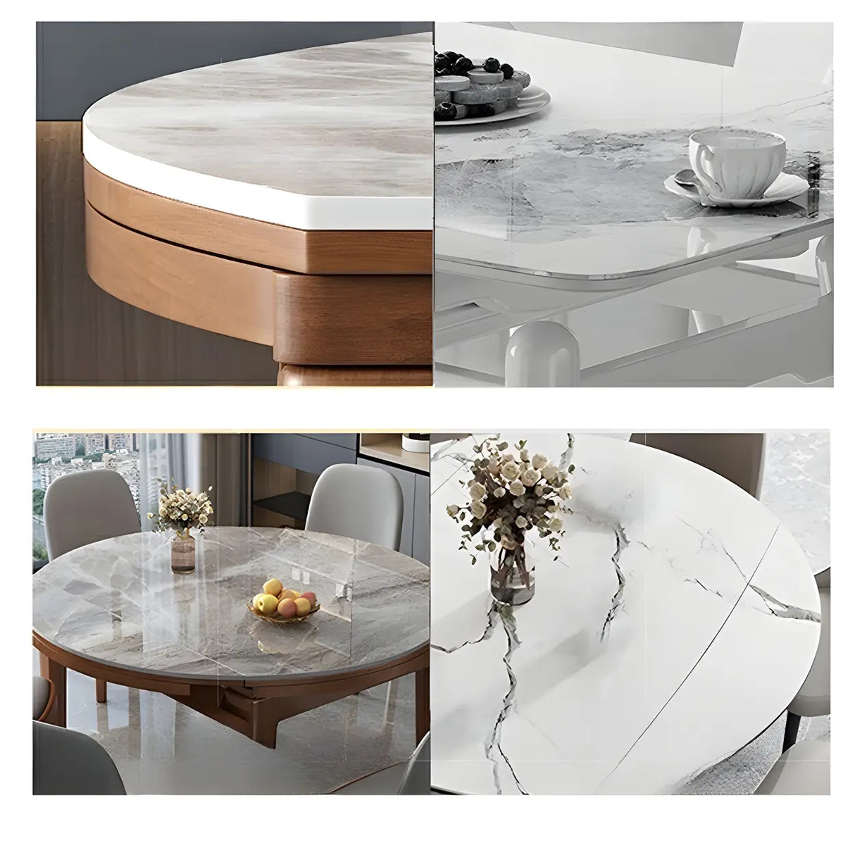 Modern Marble Rectangular Dining Table Extendable Gray Image - 9