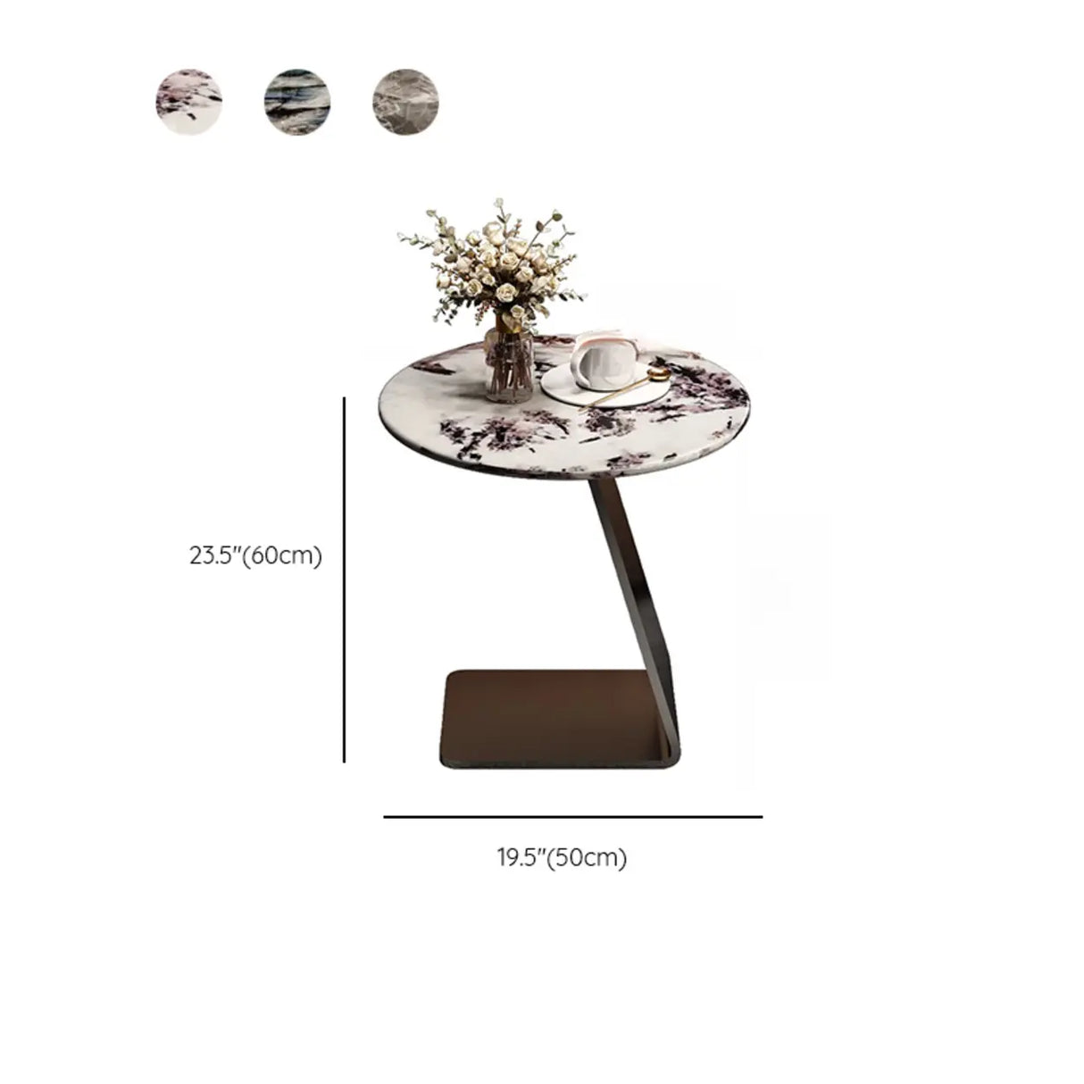 Modern Marble-Top C Table Side Table with Metal Base Image - 11