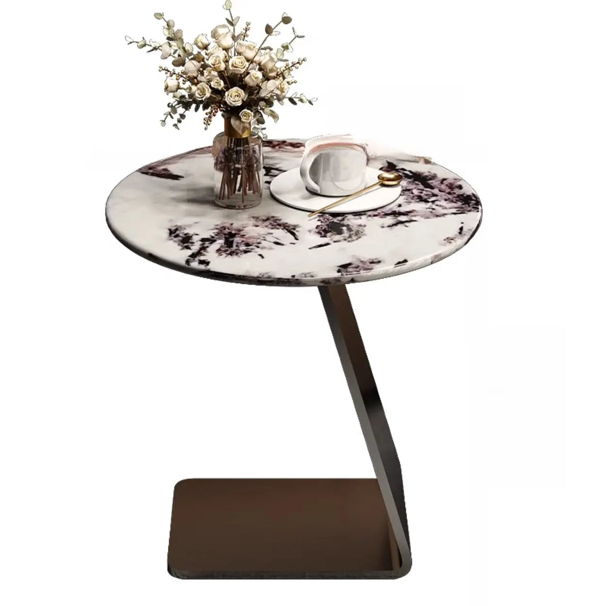 Modern Marble-Top C Table Side Table with Metal Base Image - 2