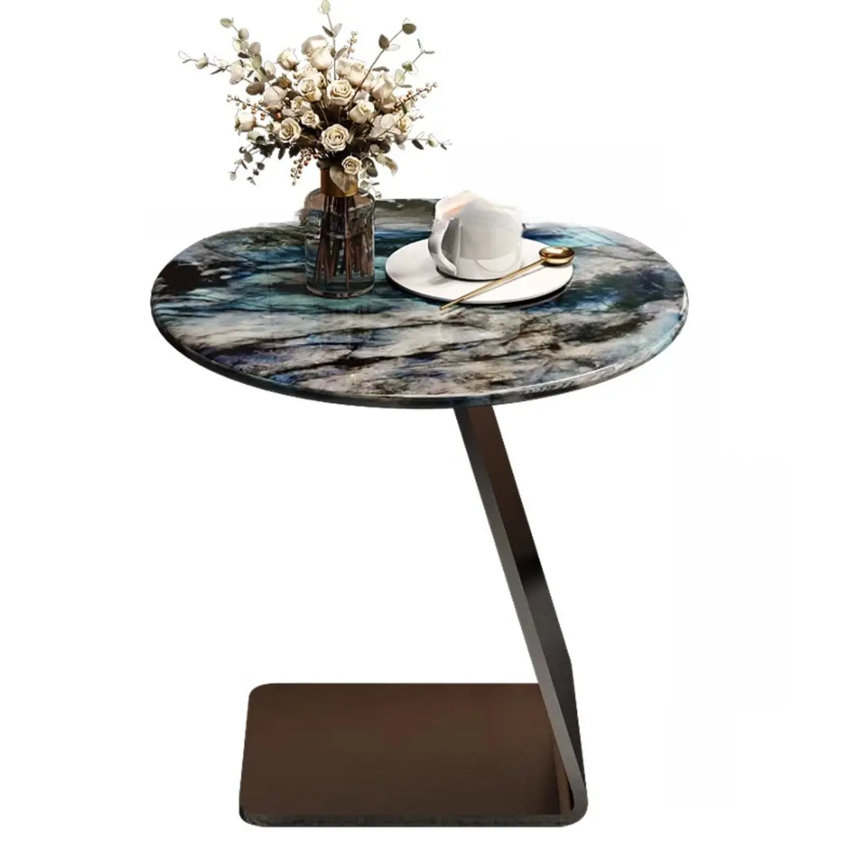 Modern Marble-Top C Table Side Table with Metal Base Image - 3