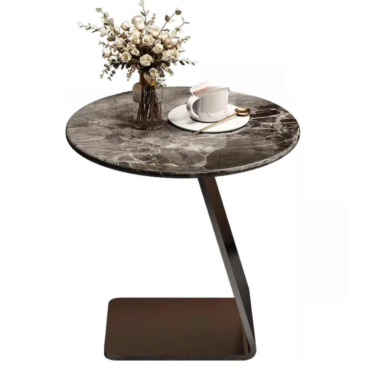 Modern Marble-Top C Table Side Table with Metal Base Image - 5