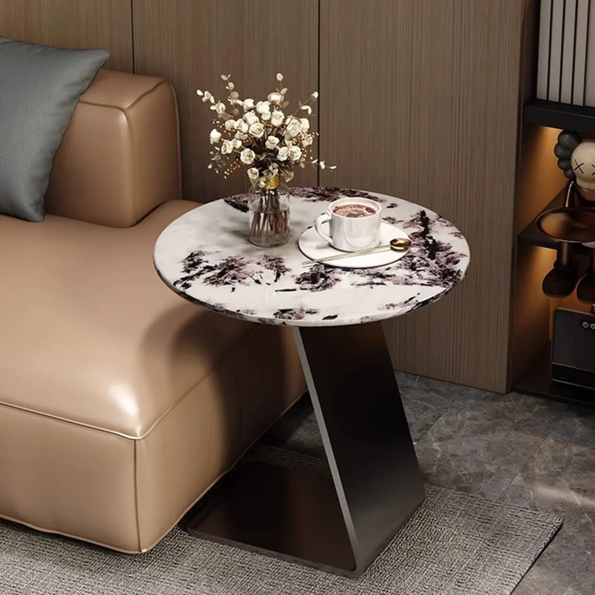 Modern Marble-Top C Table Side Table with Metal Base Image - 6