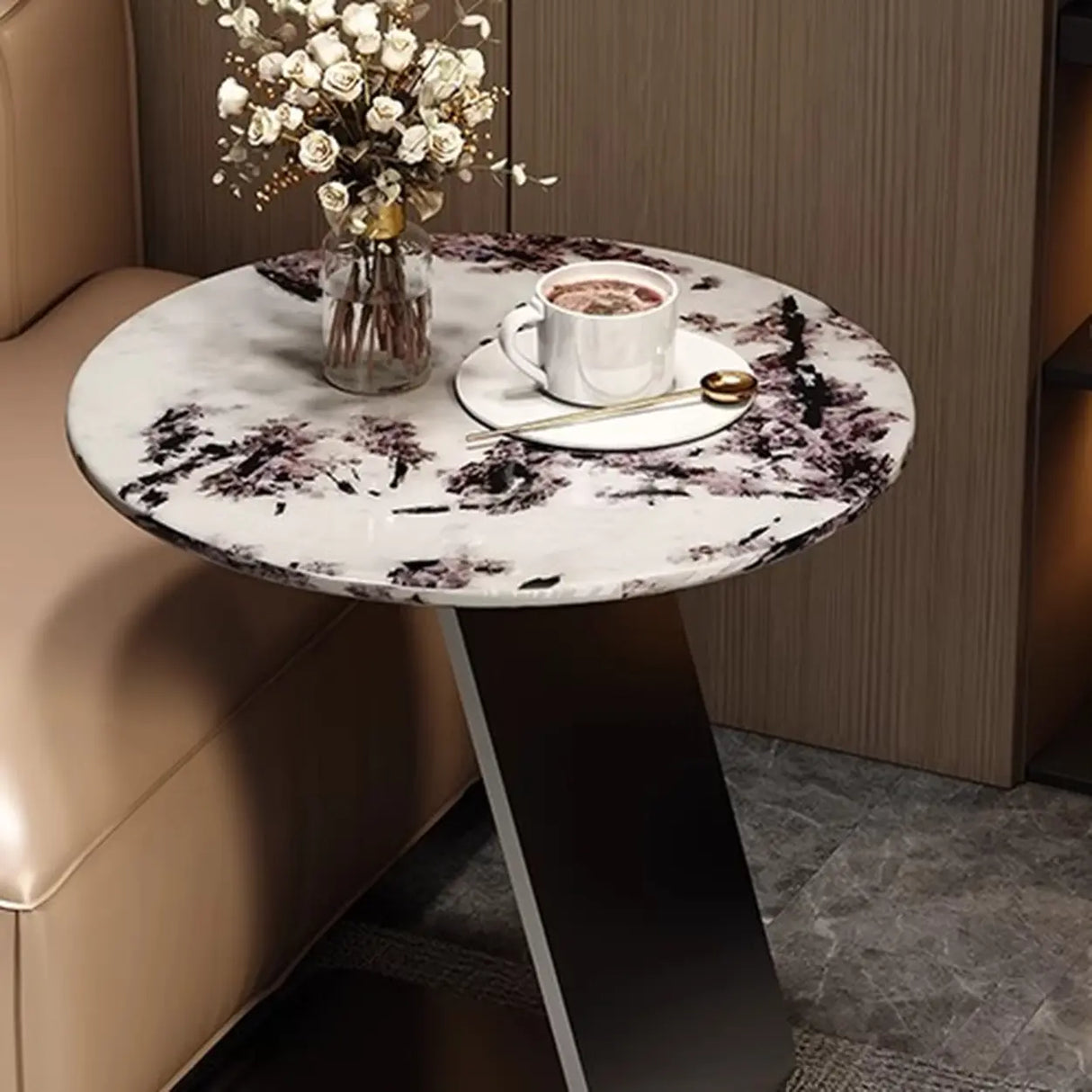 Modern Marble-Top C Table Side Table with Metal Base Image - 7