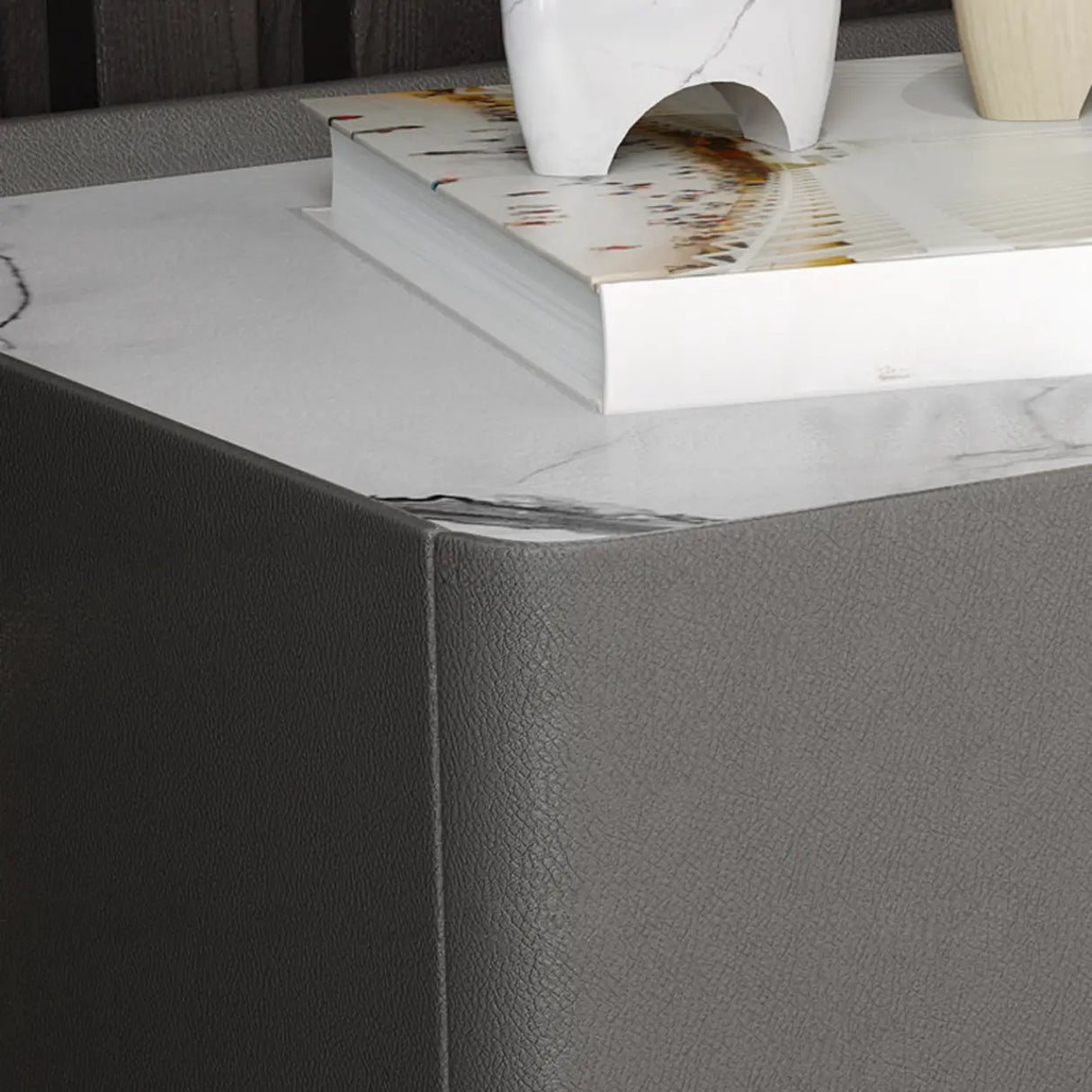 Modern Marble Top Gold Metal Leg Nightstand with Drawers Image - 11