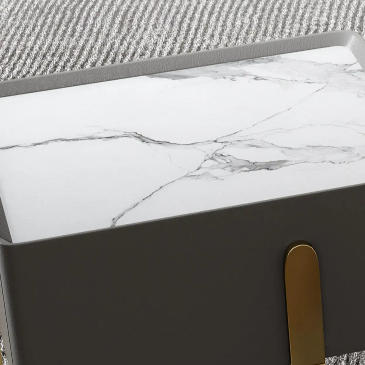 Modern Marble Top Gold Metal Leg Nightstand with Drawers Image - 7