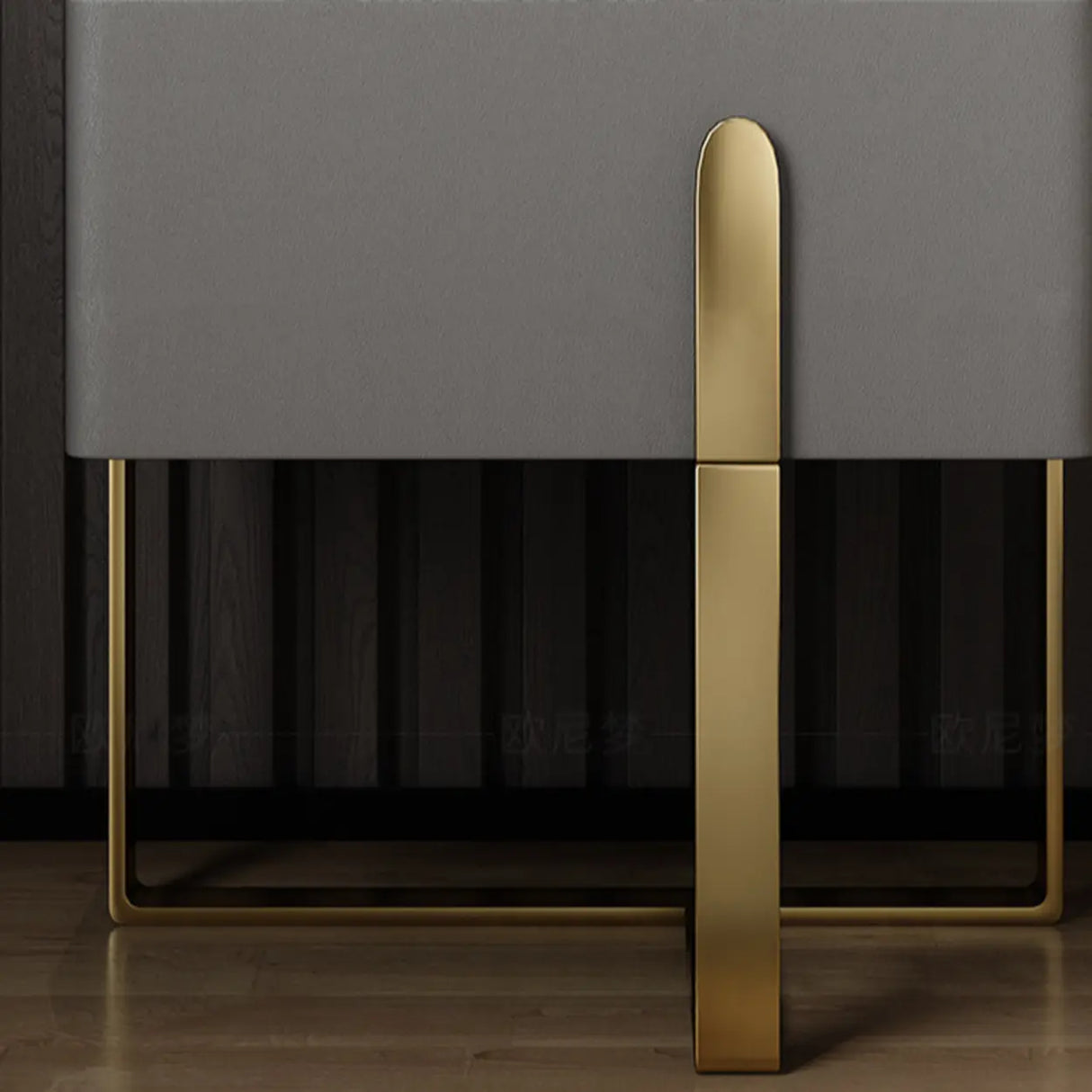 Modern Marble Top Gold Metal Leg Nightstand with Drawers Image - 9