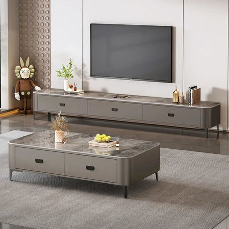 Modern Marble Top Gray TV Stand with Drawers Storage Image - 1