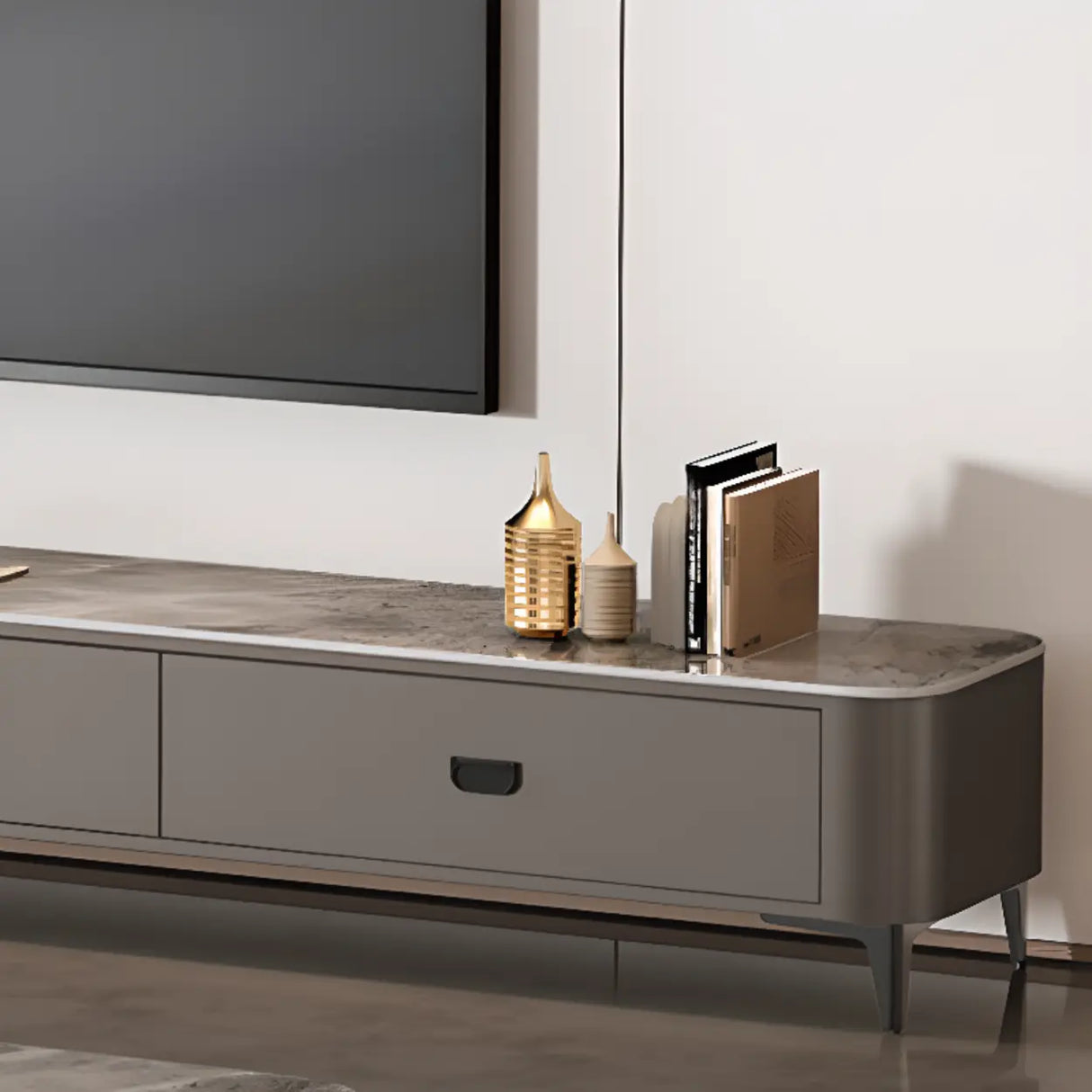 Modern Marble Top Gray TV Stand with Drawers Storage Image - 10