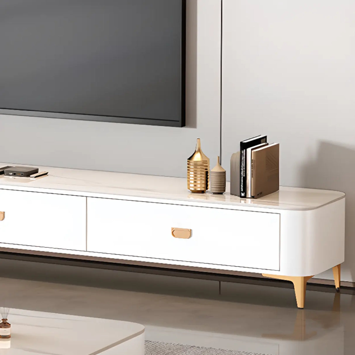 Modern Marble Top Gray TV Stand with Drawers Storage Image - 12