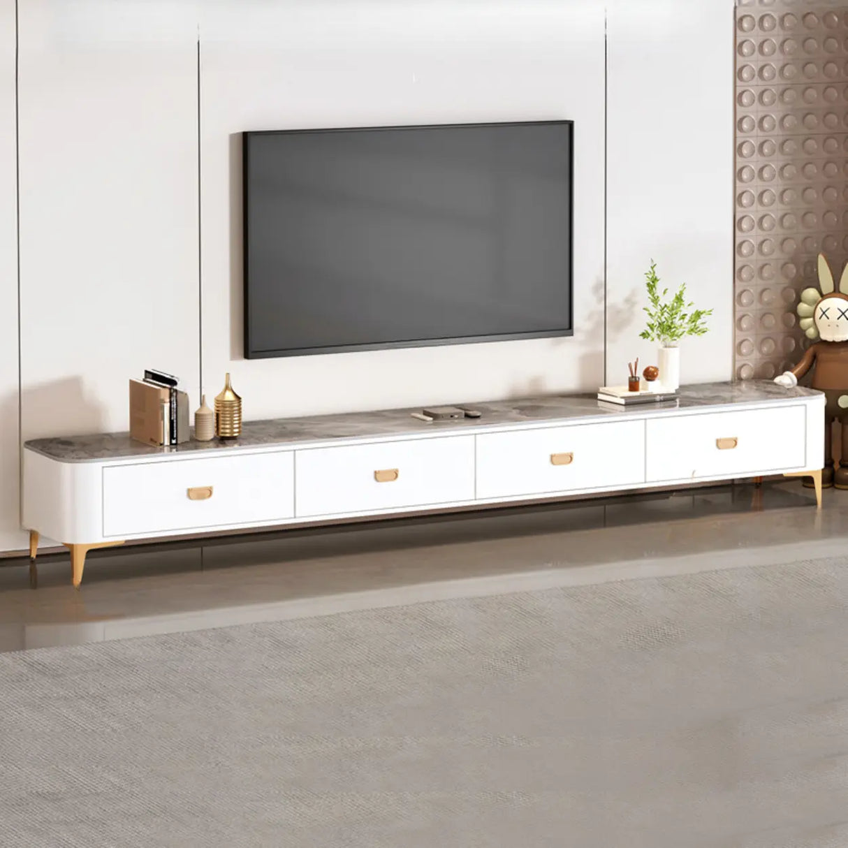 Modern Marble Top Gray TV Stand with Drawers Storage Image - 13