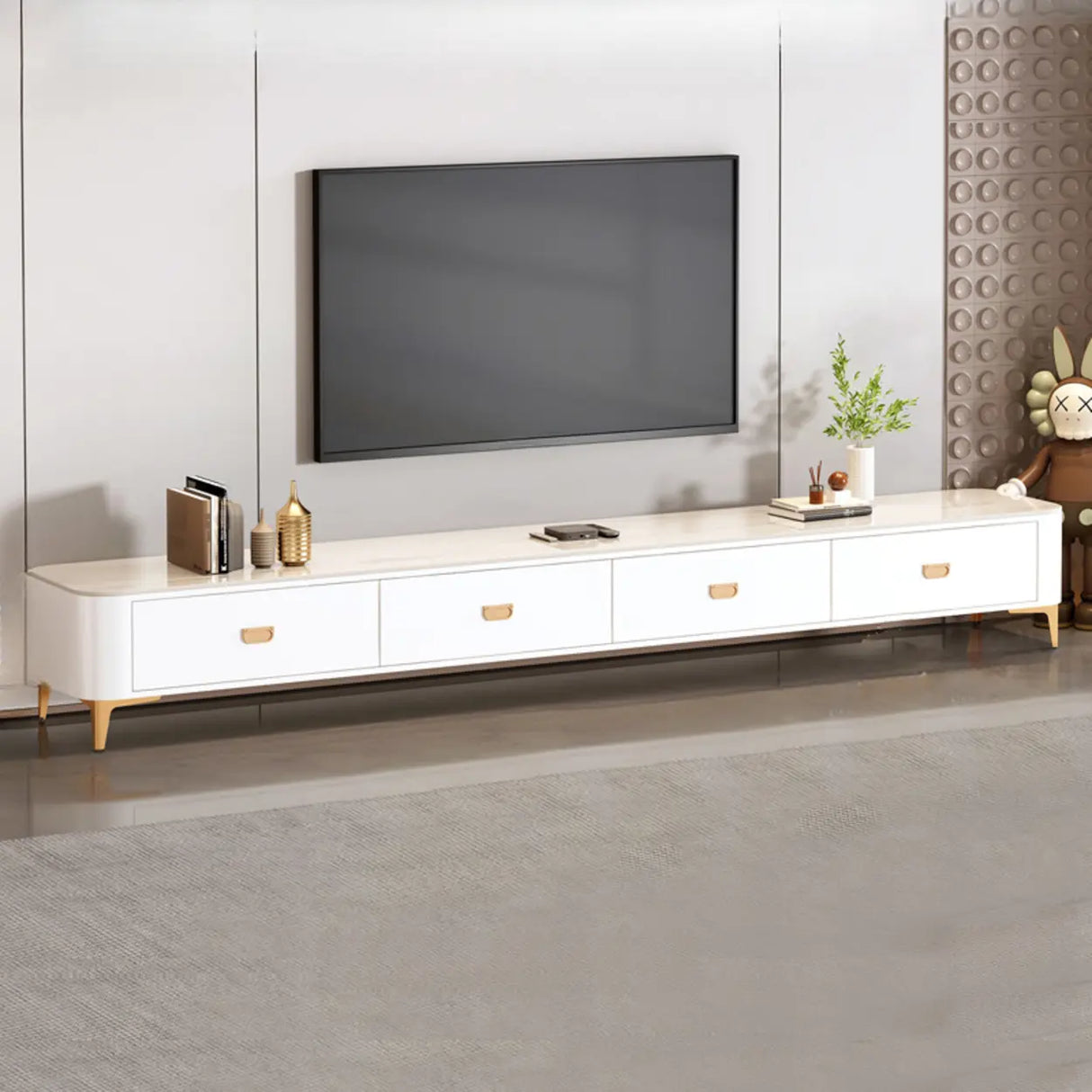 Modern Marble Top Gray TV Stand with Drawers Storage Image - 14