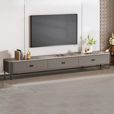 Modern Marble Top Gray TV Stand with Drawers Storage Image - 2
