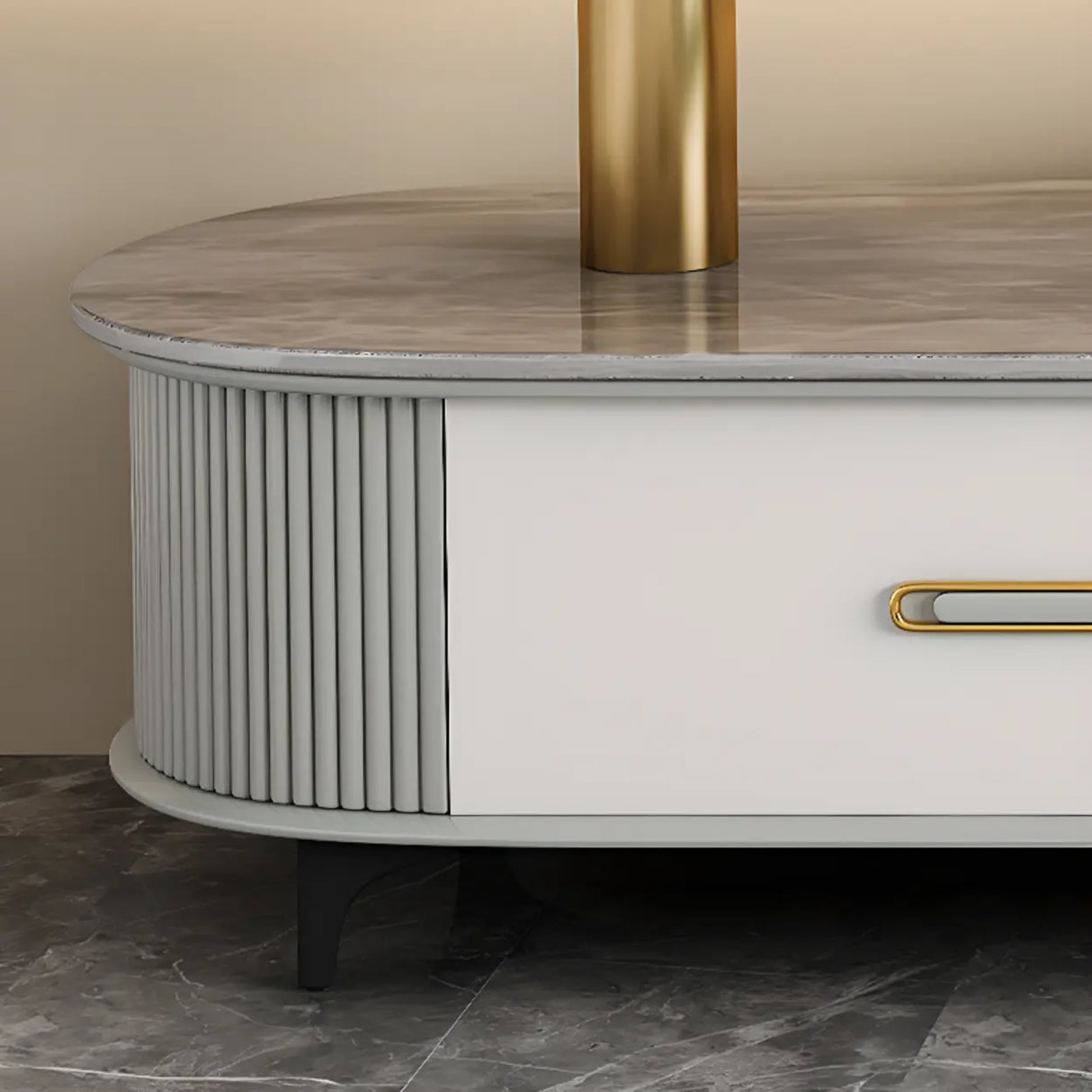 Modern Marble Top Oval TV Stand with Storage Drawers Image - 5