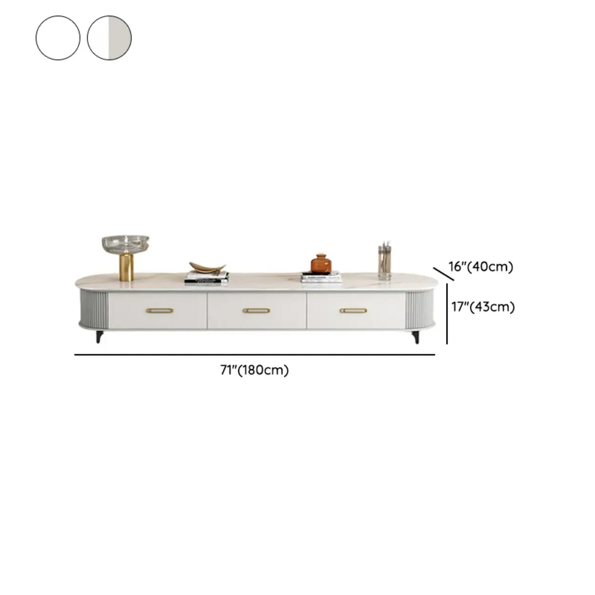 Modern Marble Top Oval TV Stand with Storage Drawers