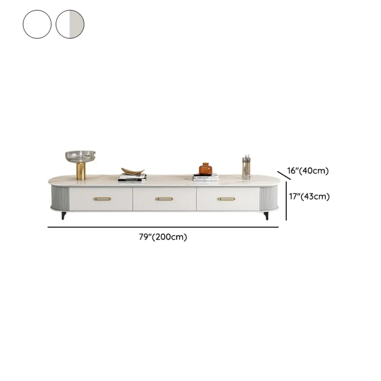 Modern Marble Top Oval TV Stand with Storage Drawers Image - 8