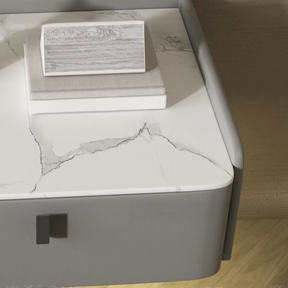 Modern Marble Top Wall-Mounted Nightstand with Drawer Image - 11