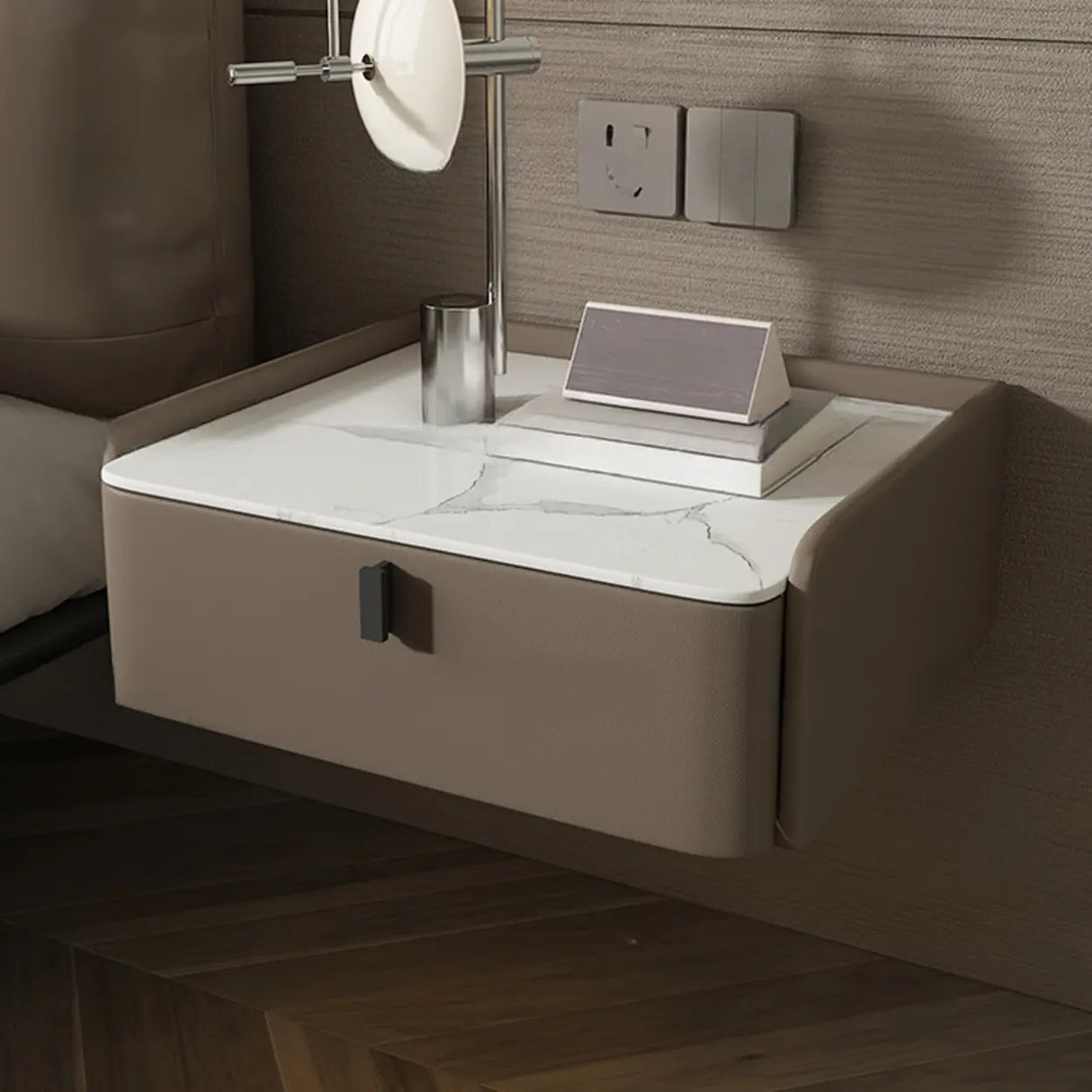 Modern Marble Top Wall-Mounted Nightstand with Drawer Image - 12